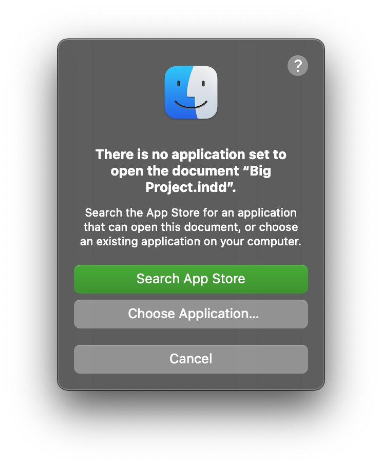 an alert that a file in a particular format can't be opened