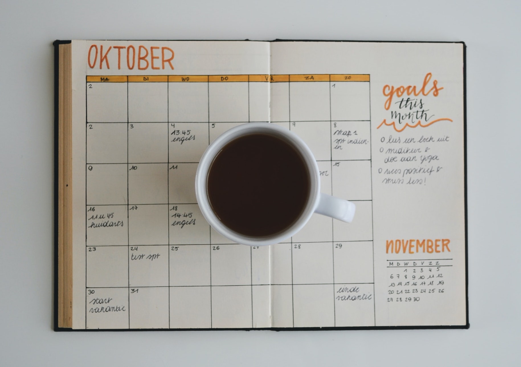 calendar and coffee