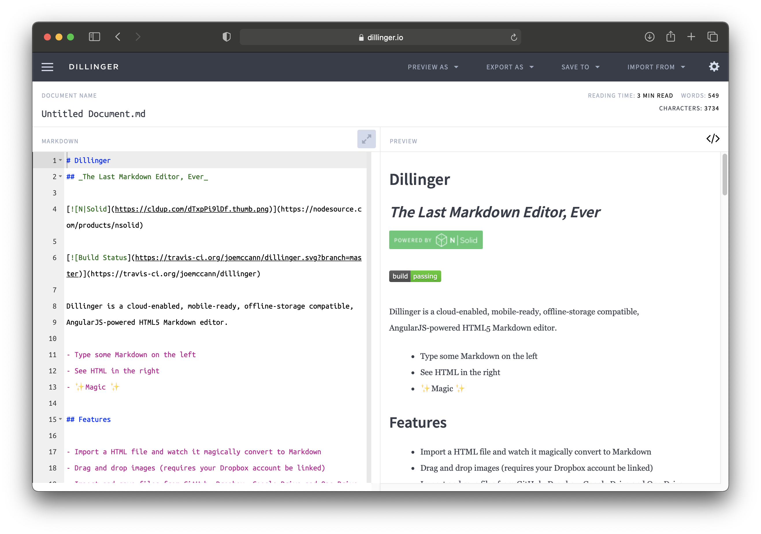 the Dillinger Markdown editor