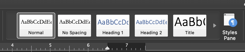 the Styles section of the ribbon in Microsoft Word