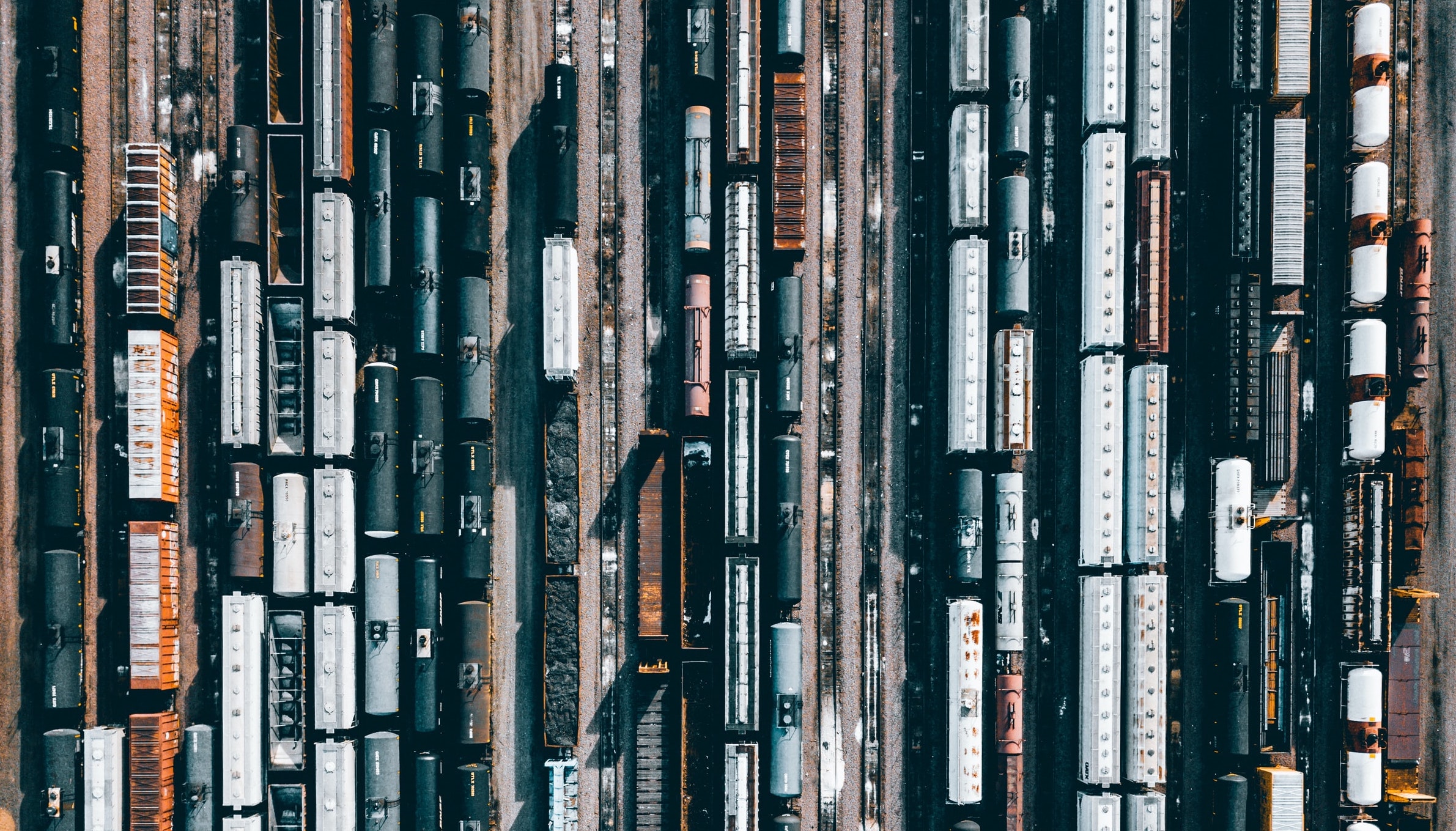 train cars in a train yard